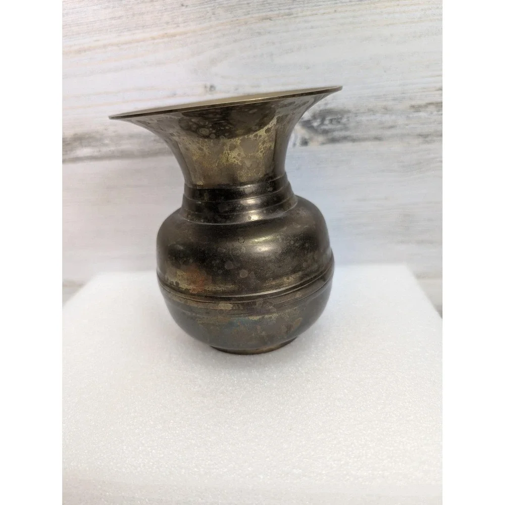 Small Brass Bud Vase Urn Shape Flared Rim‎ Decorative Metal Home Decor Accent